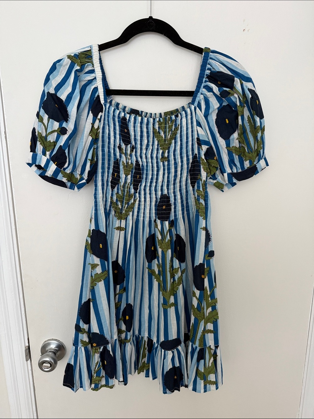 Mary Marshmallow Blue & White Smocked Floral Top